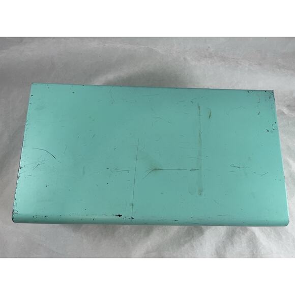 American Home Menu Maker Metal Recipe Box w/ Divider Aqua Blue Vintage 1950s - Picture 5 of 9